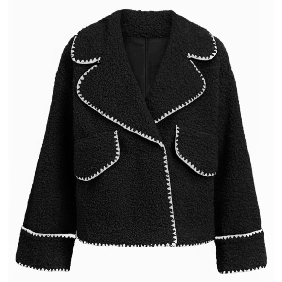 CHOUYATOU • Sherpa Fleece Jacket Casual Collar Fuzzy Coat Contrast Trims - Picture 1 of 7